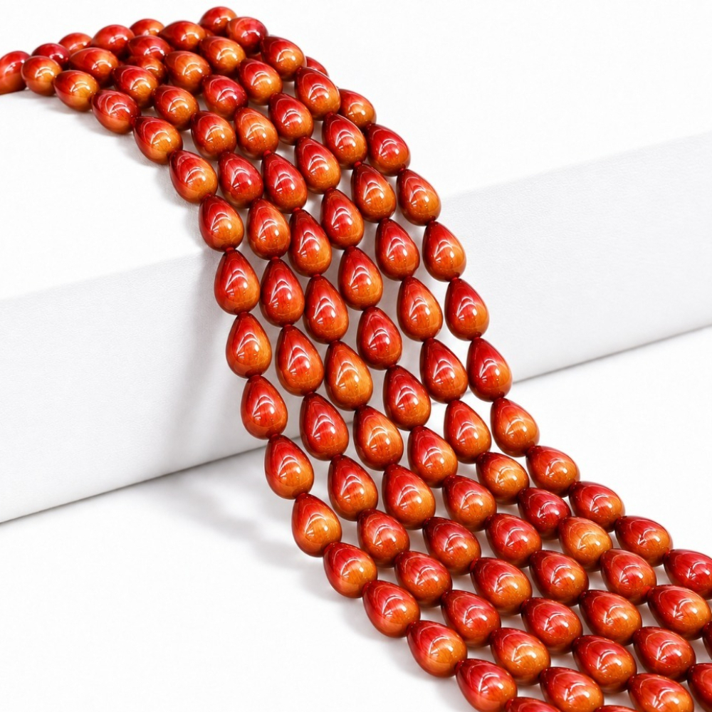 Orange Teardrop-Shaped Tiger Eye Stone Glass Beads for Jewelry Making